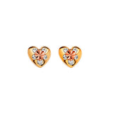 Heart Stud Earrings with White CZ in 14K Two-Tone Gold and Butterfly Backing