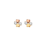 Heart Stud Earrings with White CZ in 14K Two-Tone Gold and Butterfly Backing