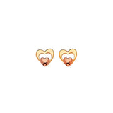 Heart Stud Earrings with White CZ in 14K Two-Tone Gold and Butterfly Backing