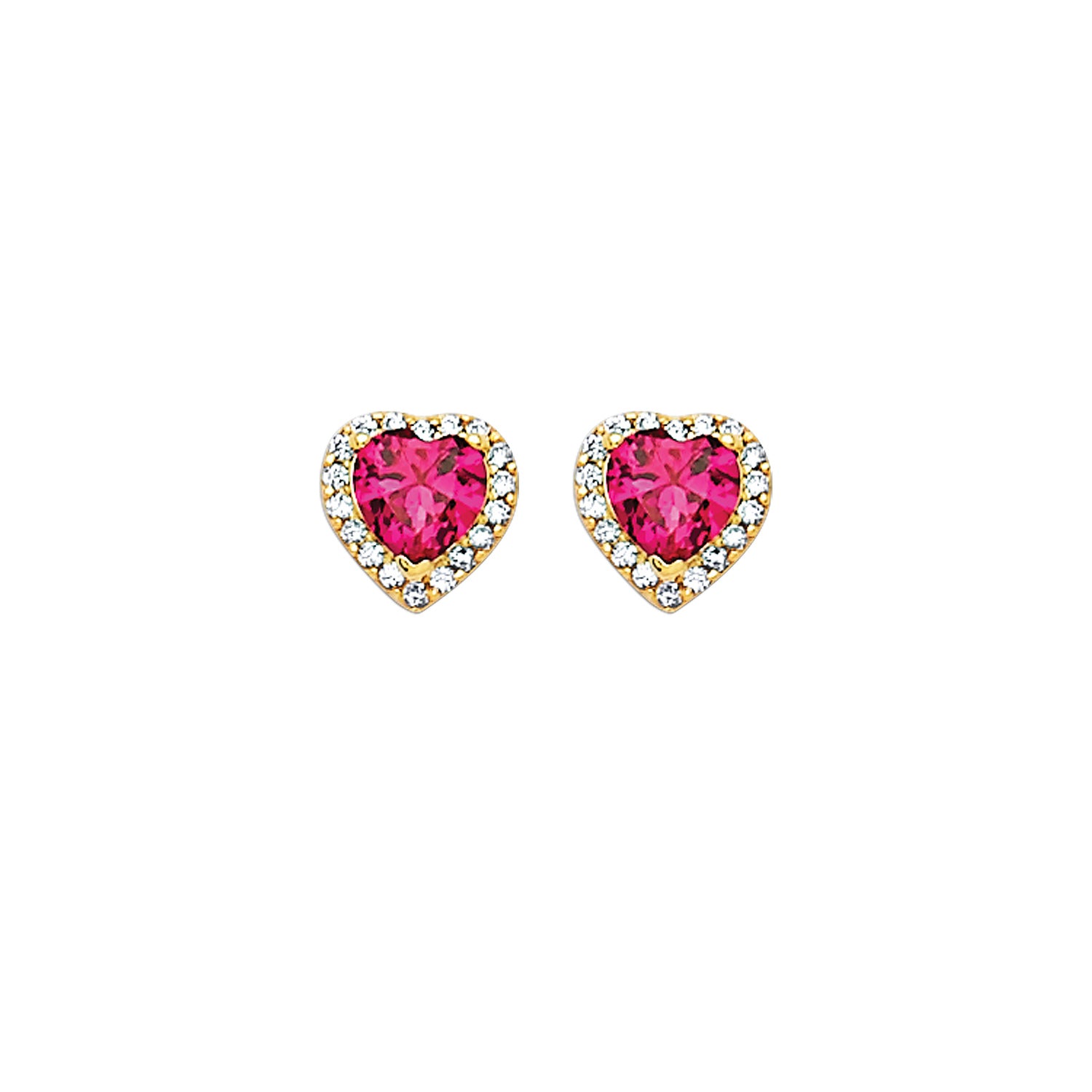 Heart Stud Earrings with Pink & White CZ in 14K Gold and Butterfly Backing