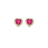 Heart Stud Earrings with Pink & White CZ in 14K Gold and Butterfly Backing