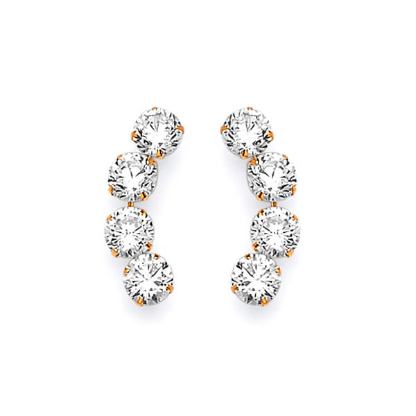Crawler Stud Earrings with White CZ in 14K Gold and Butterfly Backing