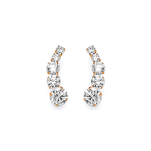 Crawler Stud Earrings with White CZ in 14K Gold and Screw Backing