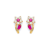 Flower Stud Earrings with Pink & White CZ in 14K Gold and Butterfly Backing