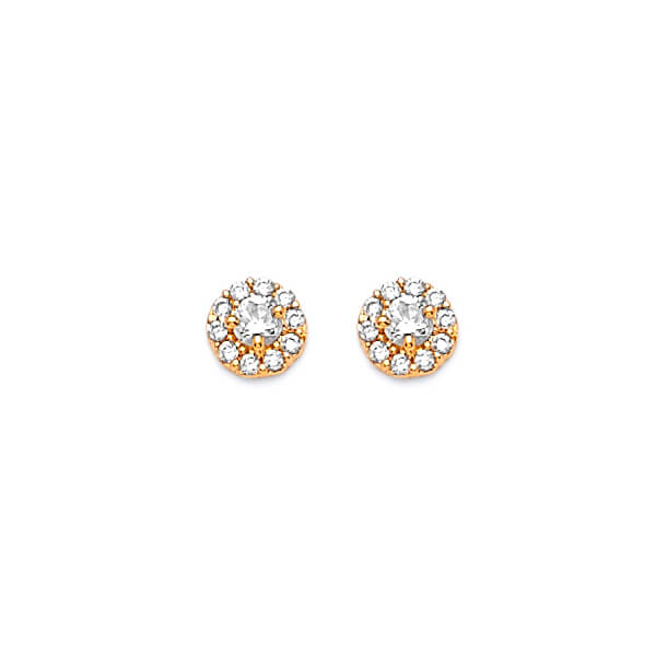 Solitaire Stud Earrings with White CZ in 14K Gold and Butterfly Backing