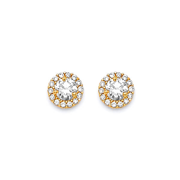 Solitaire Stud Earrings with White CZ in 14K Gold and Butterfly Backing