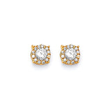 Solitaire Stud Earrings with White CZ in 14K Gold and Butterfly Backing