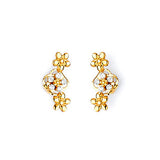 Flower Stud Earrings with White CZ in 14K Gold and Butterfly Backing