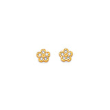 Flower Stud Earrings with White CZ in 14K Gold and Butterfly Backing