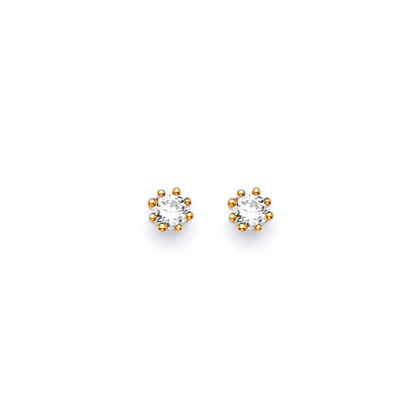 Solitaire Stud Earrings with White CZ in 14K Gold and Butterfly Backing
