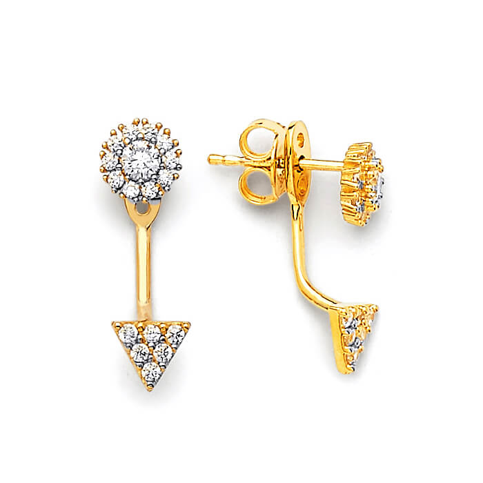 Telephone Stud Earrings with White CZ in 14K Gold and Butterfly Backing