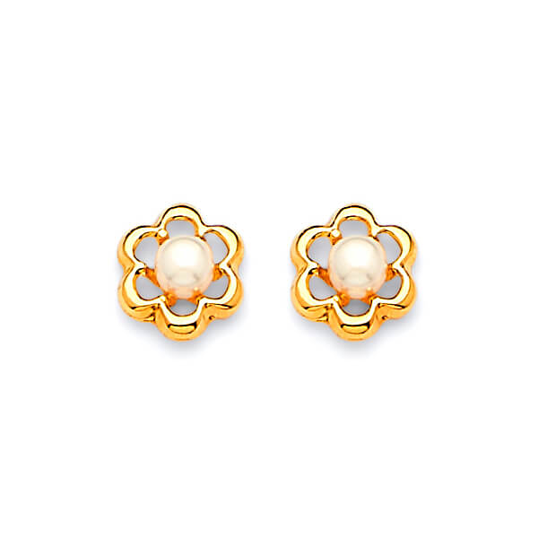 Stud Earrings with Pearl in 14K Gold and Butterfly Backing
