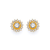 Flower Stud Earrings with White CZ in 14K Gold and Butterfly Backing