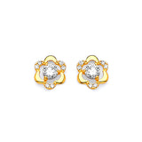 Flower Stud Earrings with White CZ in 14K Gold and Butterfly Backing