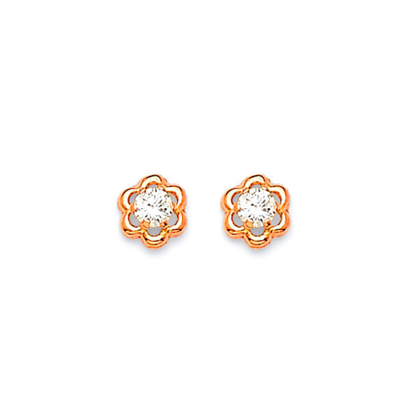 Stud Earrings with White CZ in 14K Rose Gold and Butterfly Backing