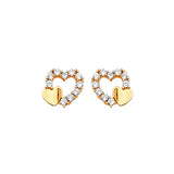 Heart Stud Earrings with White CZ in 14K Gold and Butterfly Backing