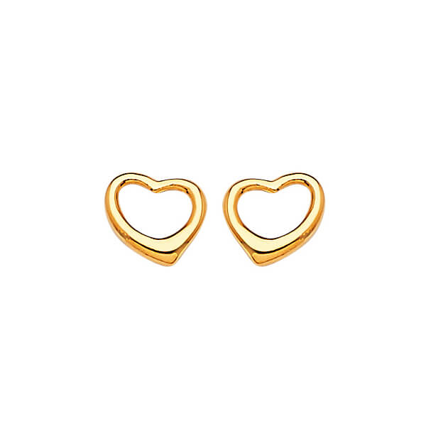 Heart Stud Earrings in 14K Gold and Screw Backing