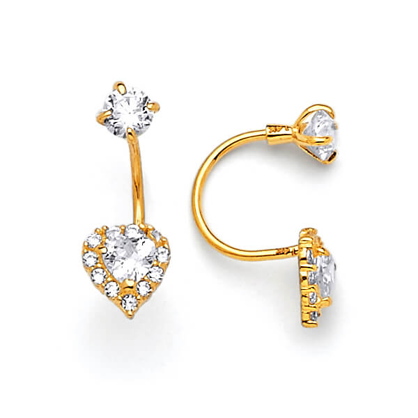 Telephone Stud Earrings with White CZ in 14K Gold and Screw Backing