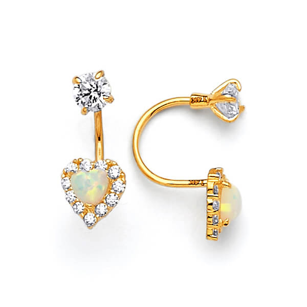 Telephone Stud Earrings with White CZ in 14K Gold and Screw Backing