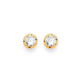 Solitaire Stud Earrings with White CZ in 14K Gold and Butterfly Backing