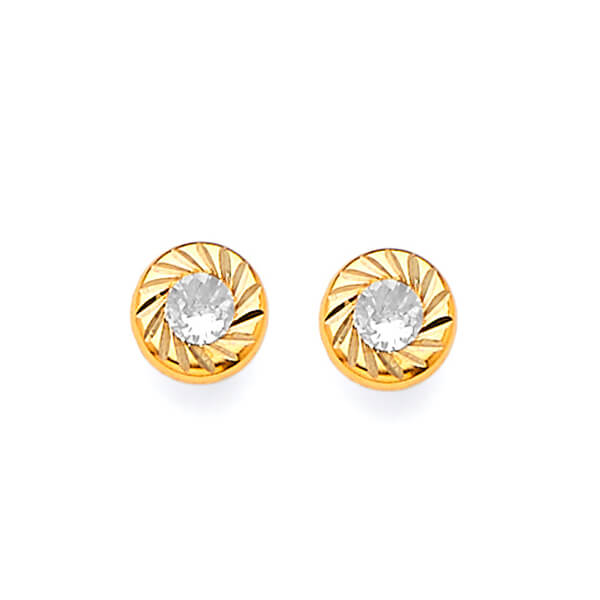 Solitaire Stud Earrings with White CZ in 14K Gold and Butterfly Backing