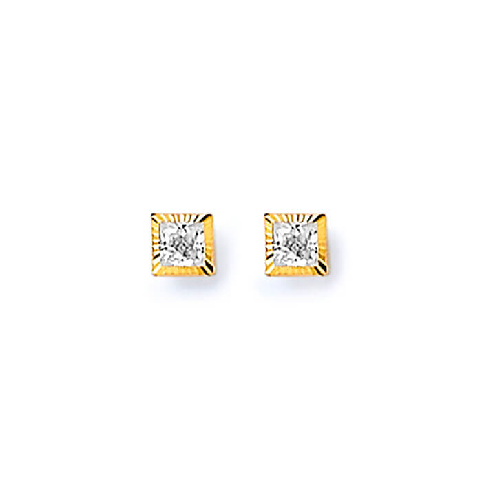 Solitaire Stud Earrings with White CZ in 14K Gold and Butterfly Backing