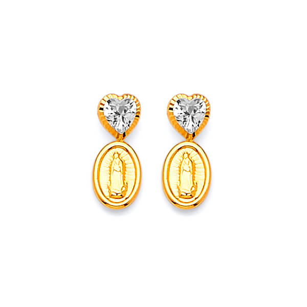 Guadalupe Dangling Earrings with White CZ in 14K Gold and Butterfly Backing