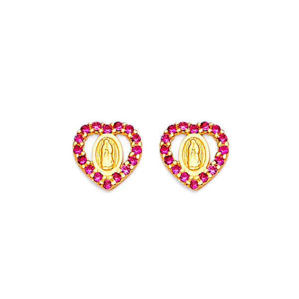 Guadalupe Stud Earrings with Red CZ in 14K Gold and Screw Backing