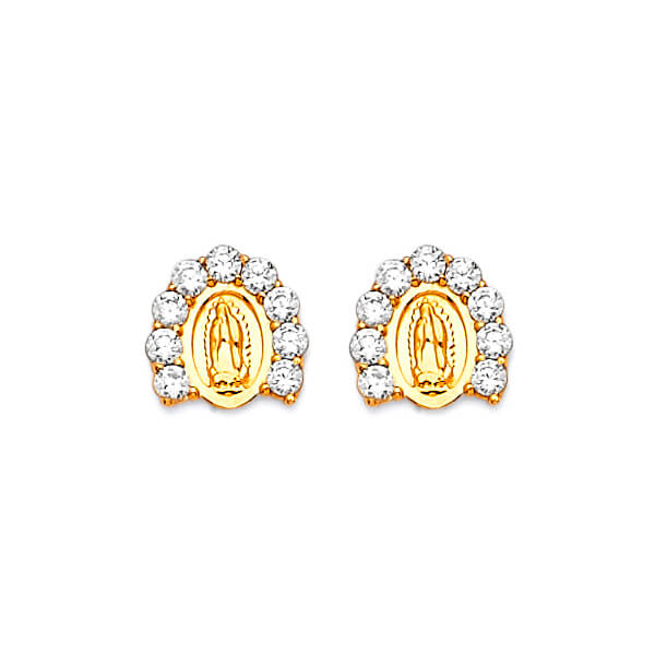 Guadalupe Stud Earrings with White CZ in 14K Gold and Screw Backing