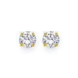 Solitaire Stud Earrings with White CZ in 14K Gold and Screw Backing