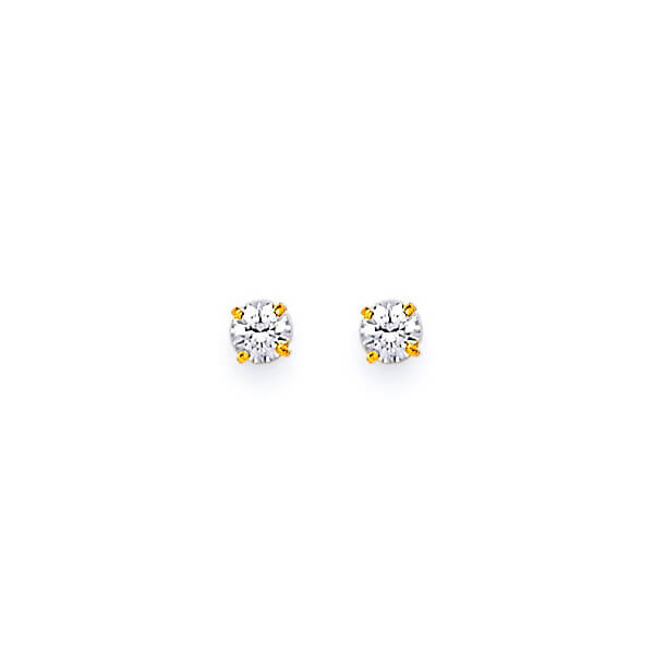 Solitaire Stud Earrings with White CZ in 14K Gold and Screw Backing