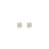 Solitaire Stud Earrings with White CZ in 14K Gold and Screw Backing