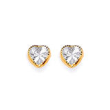 Heart Solitaire Stud Earrings with White CZ in 14K Gold and Butterfly Backing