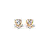 Heart Stud Earrings with White CZ in 14K Gold and Screw Backing