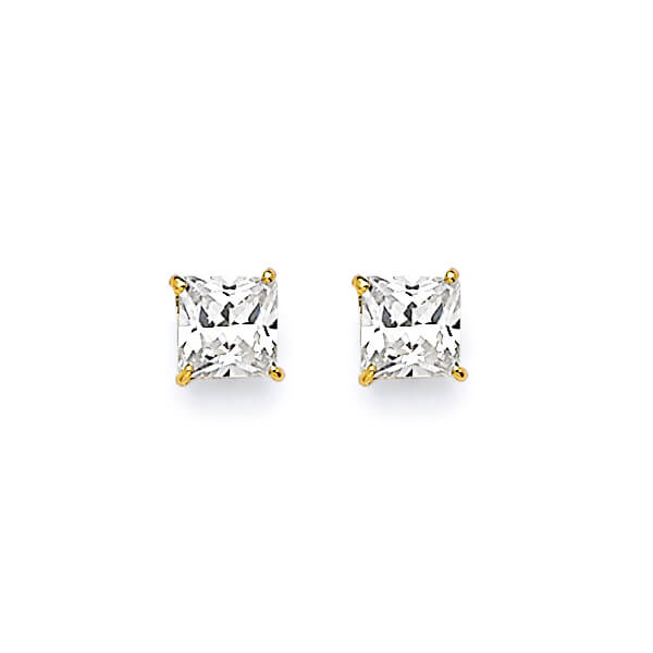Solitaire Stud Earrings with White CZ in 14K Gold and Screw Backing