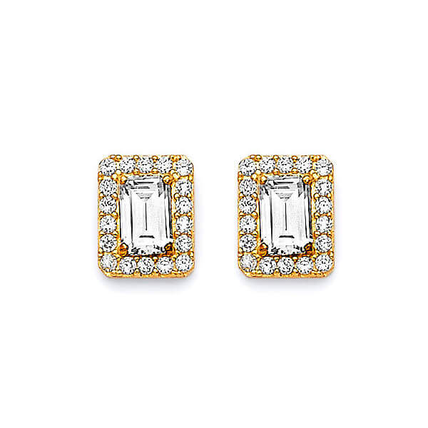 Stud Earrings with White CZ in 14K Gold and Butterfly Backing