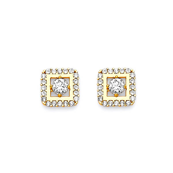 Stud Earrings with White CZ in 14K Gold and Butterfly Backing