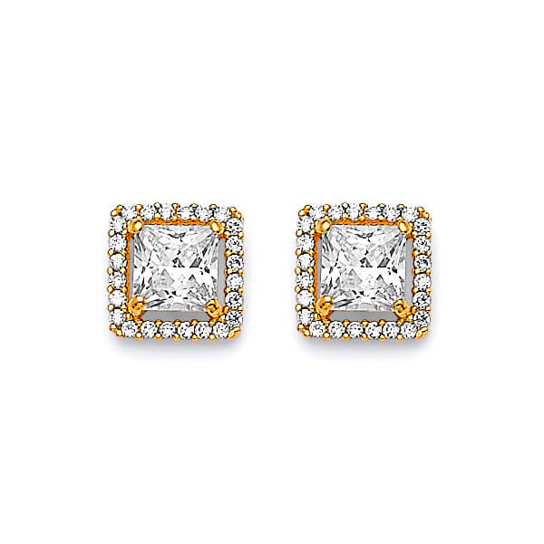 Stud Earrings with White CZ in 14K Gold and Butterfly Backing