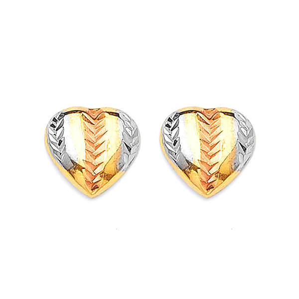 Heart Stud Earrings in 14K Tri-Color Gold and Butterfly Backing
