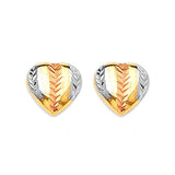 Heart Stud Earrings in 14K Tri-Color Gold and Butterfly Backing