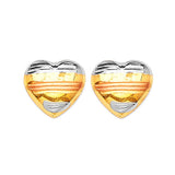 Heart Stud Earrings in 14K Tri-Color Gold and Butterfly Backing