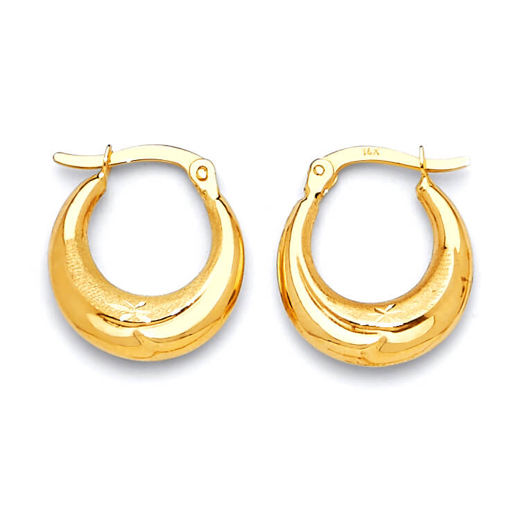 Scallop Hoop Earrings with White CZ in 14K Gold
