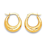 Scallop Hoop Earrings with White CZ in 14K Gold
