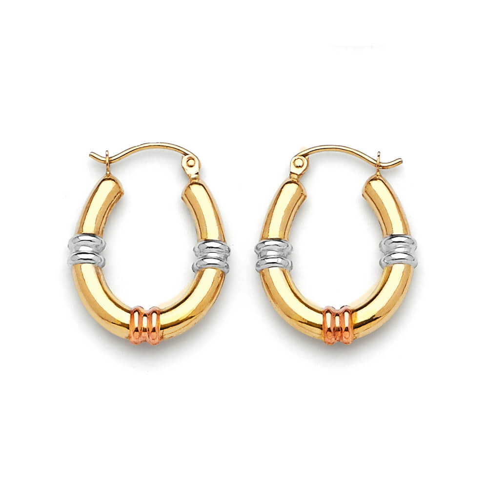 Scallop Hoop Earrings in 14K Tri-Color Gold