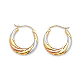 Scallop Hoop Earrings in 14K Tri-Color Gold
