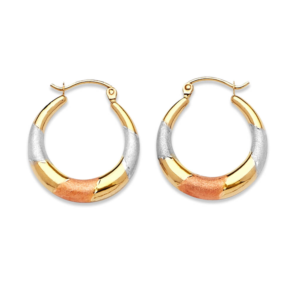 Scallop Hoop Earrings in 14K Tri-Color Gold