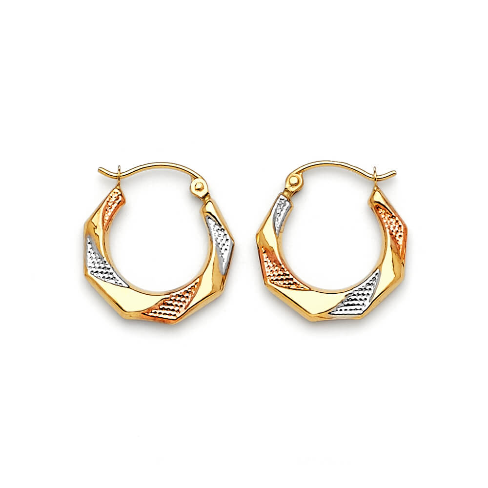 Scallop Hoop Earrings in 14K Tri-Color Gold
