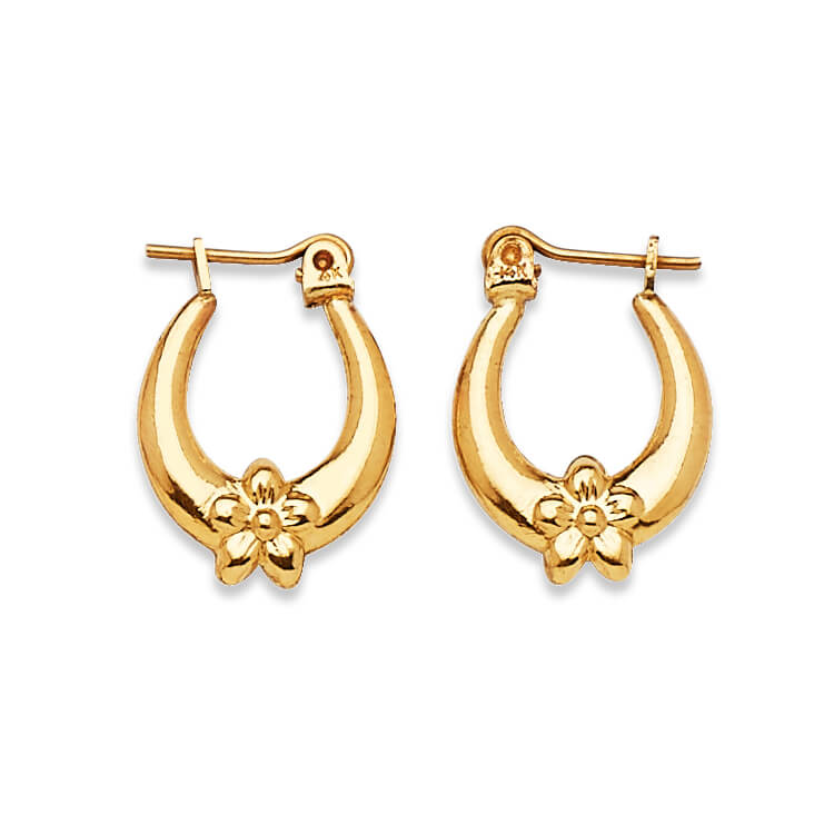 Flower Scallop Hoop Earrings in 14K Gold