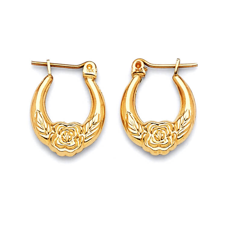 Flower Scallop Hoop Earrings in 14K Gold