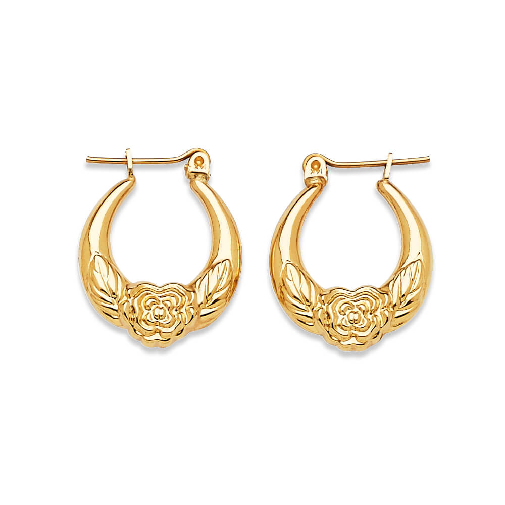 Flower Scallop Hoop Earrings in 14K Gold